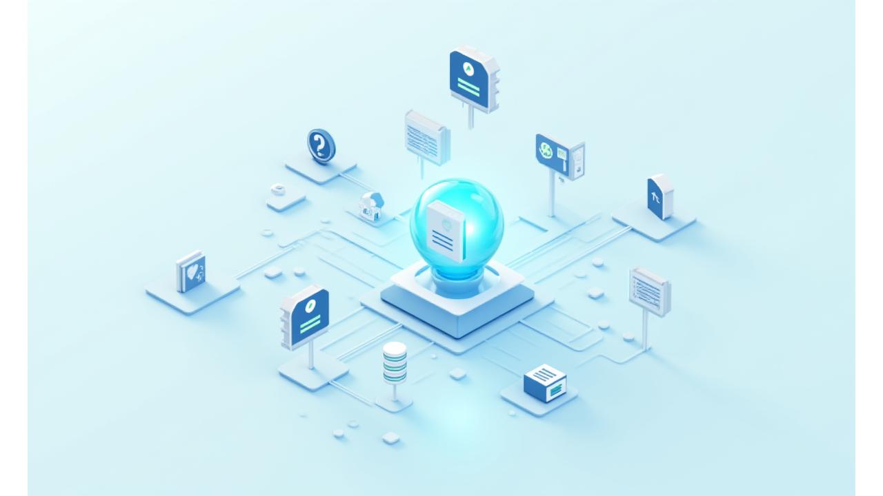 ايقونات ومخططات تمثل خيارات الدعم الذاتي مثل الاسئلة الشائعة والوثائق