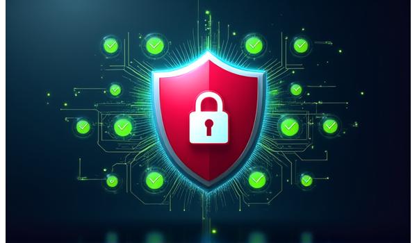 درع رقمي محاط بعلامات صح خضراء وشعارات الامتثال، يليه خلفية هادئة تعكس الثقة والأمان في عالم الخدمات المالية.