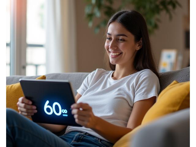 رجل يدفع فواتير Ooredoo على جهاز لوحي مع مؤقت يظهر 60 ثانية
