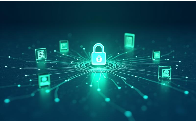 صورة مفاهيمية لربط تطبيقات مالية متنوعة (محاسبة، ميزانية، صرف) مع شعار Ooredoo Pay في المركز، مما يرمز إلى التوافق السلس